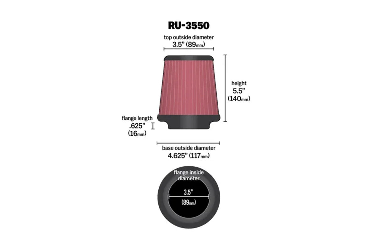 K&N Universal Air Filter 3.5in ID x 5.5 Tall (RU-3550)
