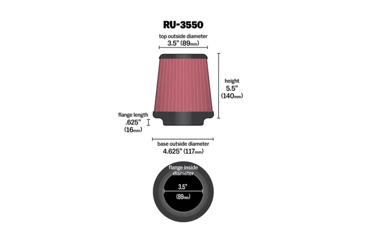 K&N Universal Air Filter 3.5in ID x 5.5 Tall (RU-3550)