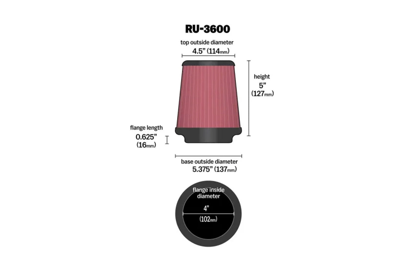 K&N Universal Air Filter 4in ID x 5 Tall (RU-3600)