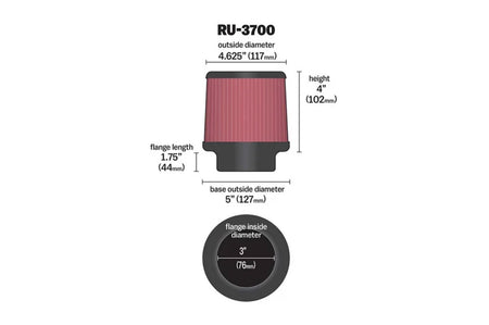 K&N Universal Air Filter 3in ID x 4 Tall (RU-3700)