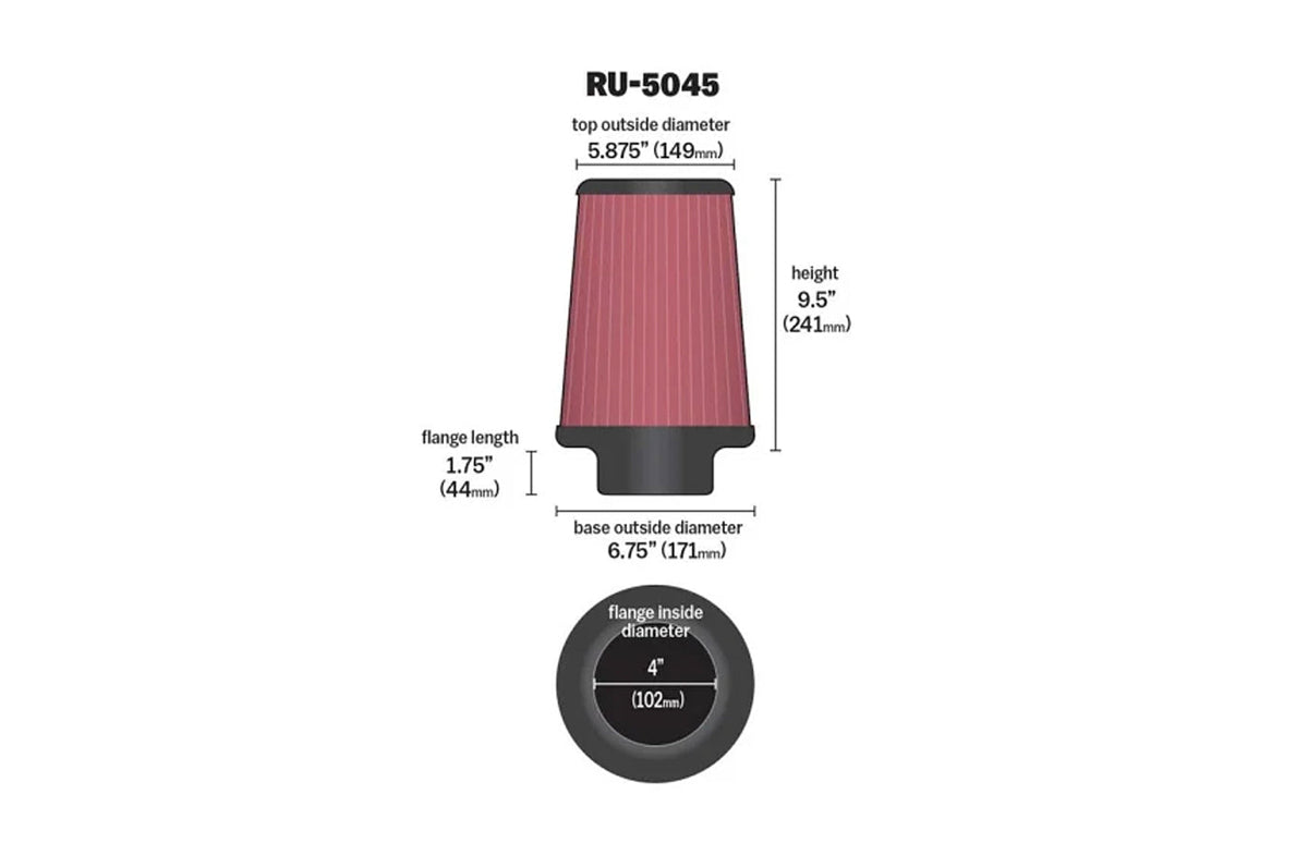 K&N Universal Air Filter 4in ID x 9.5 Tall (RU-5045)