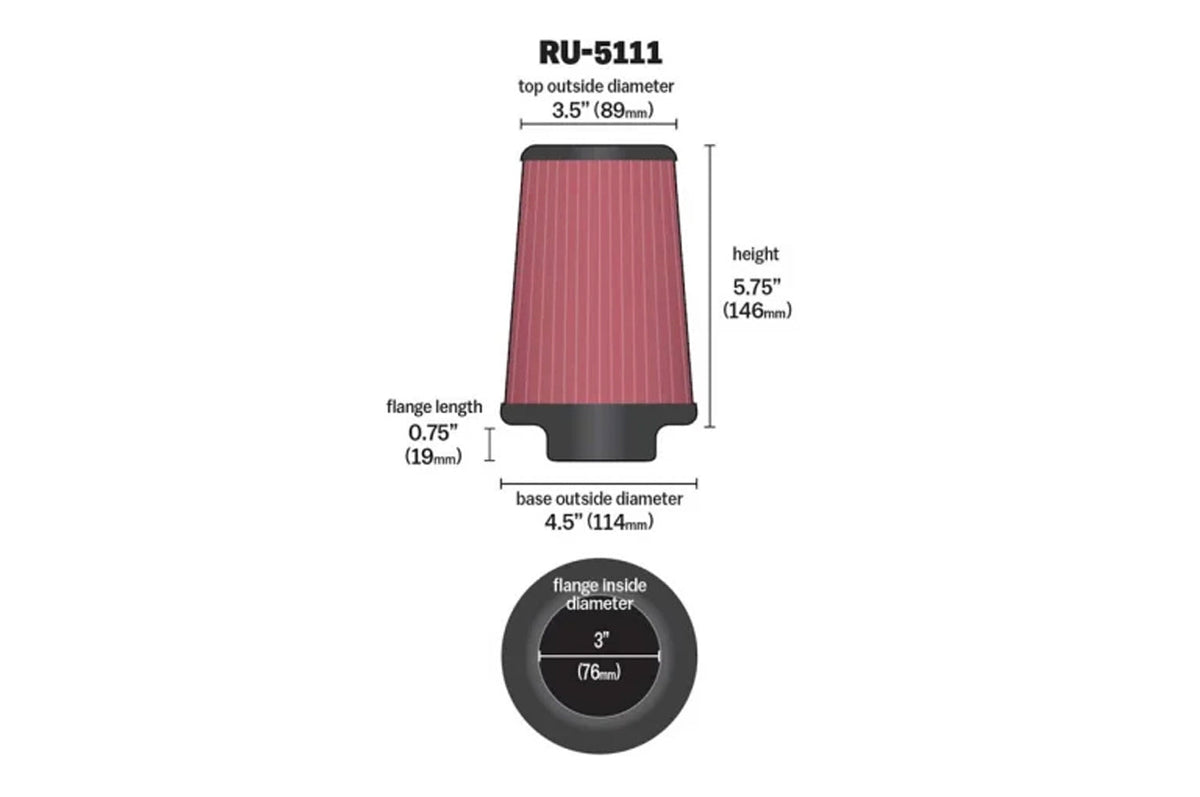 K&N Universal Air Filter 3in ID x 5.75 Tall (RU-5111)