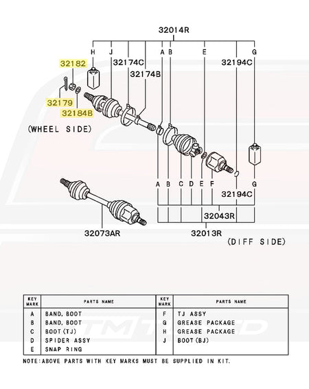 Front RH 2G DSM axle diagram pictured for reference