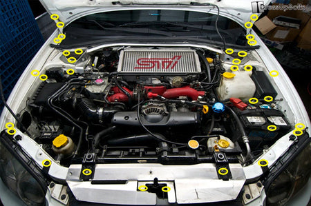 Titanium Engine Bay Kit Installed for 2004-2005 WRX and STi (SUB-003)