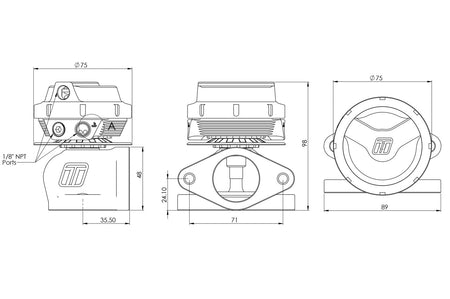 Turbosmart WG38 GenV UltraGate 38mm External Wastegate Dimensions
