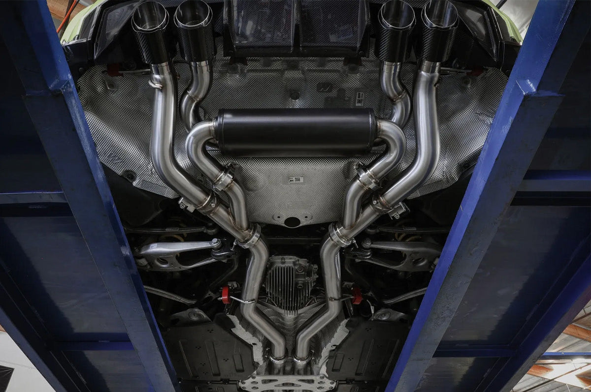 aFe MACH Force Xp Cat-Back Exhaust for G8X M3/M4 (49-36351-C) installed on lift