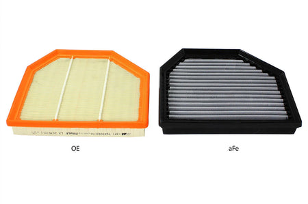 aFe MagnumFLOW Pro drop-in air filters for the F87 M2 Competition, F80 M3, or F82 M4 with S55 twin turbo engine (30-10238/31-10238) vs oem