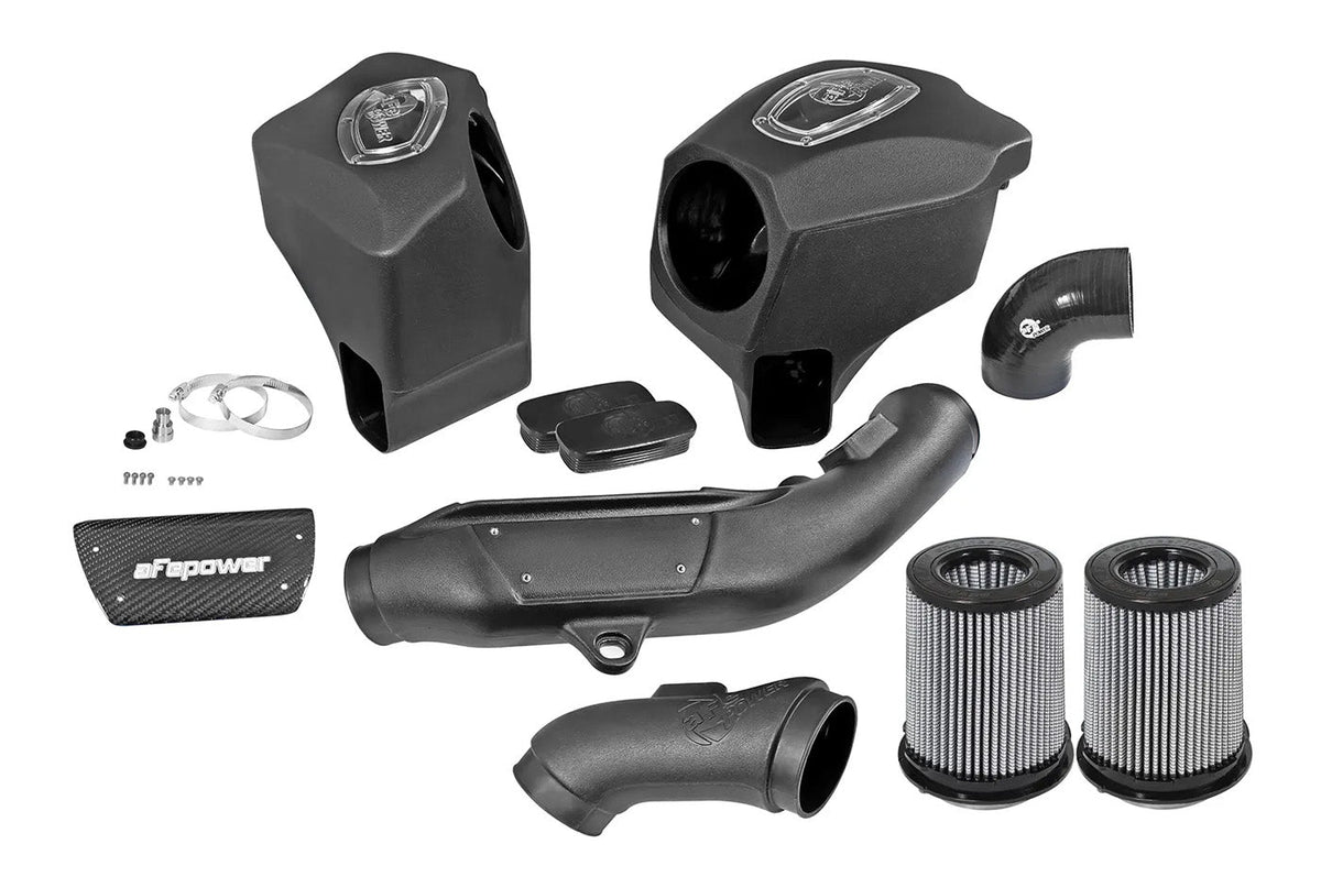 aFe Momentum Cold Air Intake for BMW F80 M3, F82 M4, and F87 M2 Competition with S55 twin turbo engine. (51-76305) with Gray Pro Dry S filter