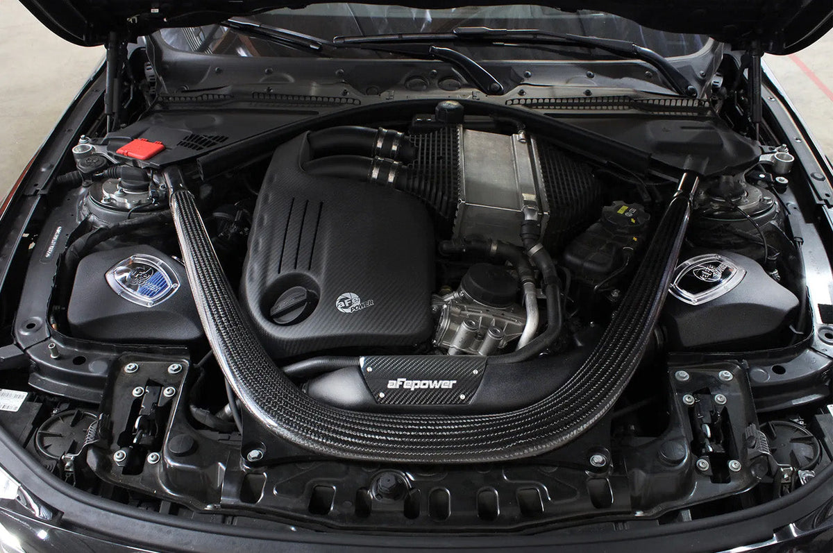 aFe Momentum Cold Air Intake for BMW F80 M3, F82 M4, and F87 M2 Competition with S55 twin turbo engine installed
