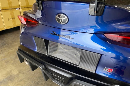 APR Carbon Fiber License Plate Backing for A90 MKV 2020+ Toyota Supra (CBX-SUPRALIC) installed