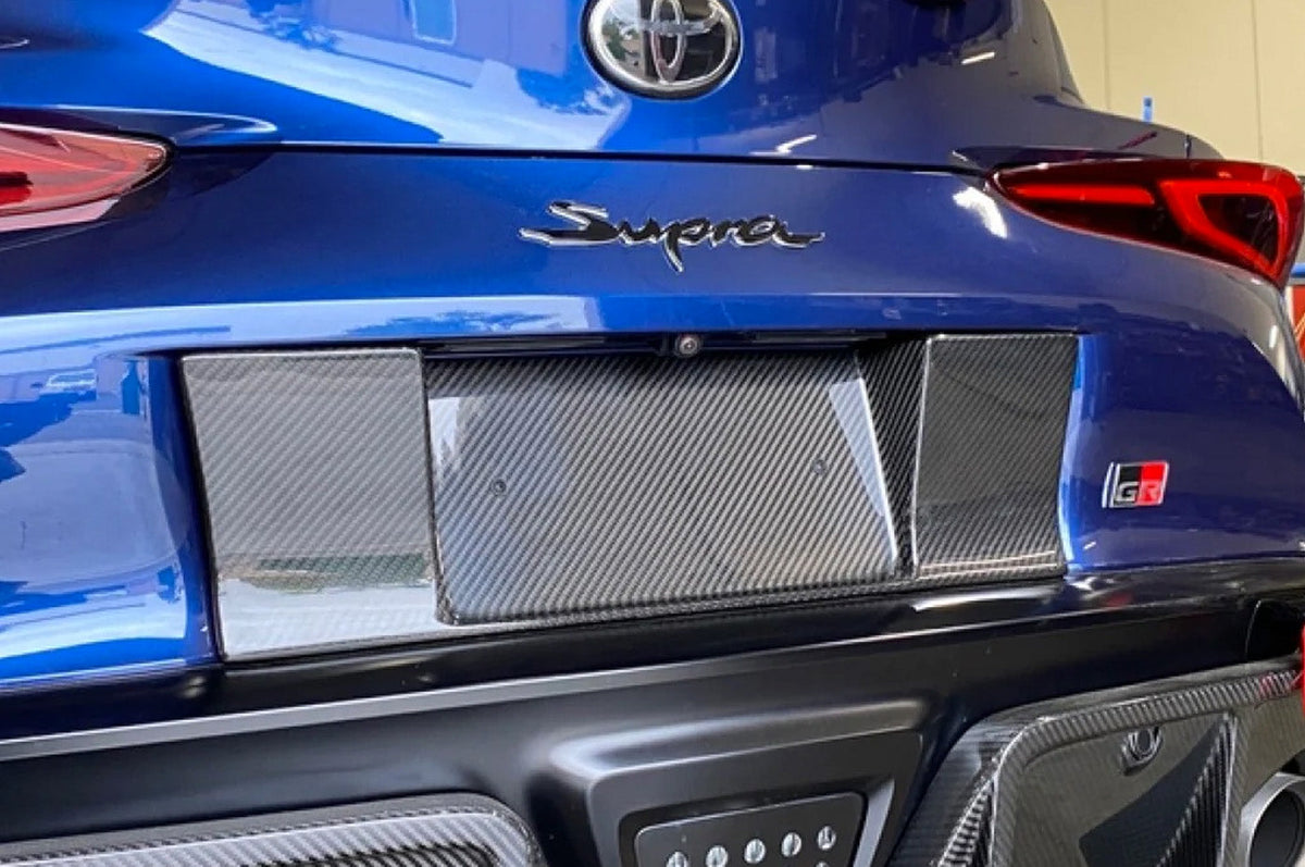 APR Carbon Fiber License Plate Backing for A90 MKV 2020+ Toyota Supra (CBX-SUPRALIC) installed