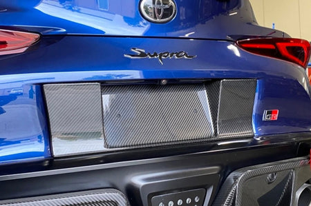 APR Carbon Fiber License Plate Backing for A90 MKV 2020+ Toyota Supra (CBX-SUPRALIC) installed