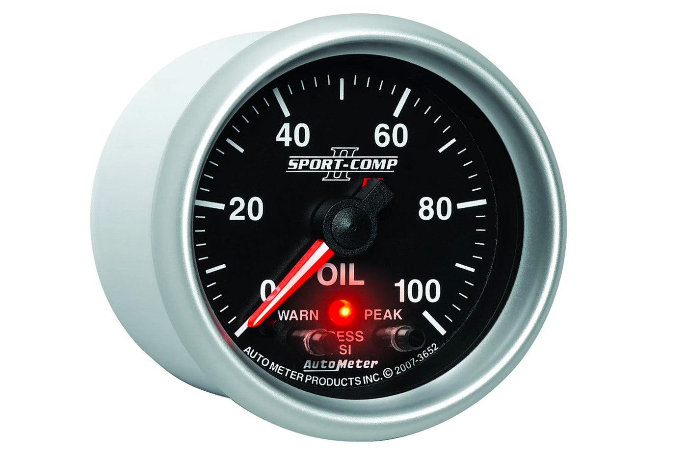 AutoMeter 52mm Sport Comp II Digital Stepper Motor with Peak & Warn Indication Light 0-100 PSI Oil Pressure Gauge (3652)