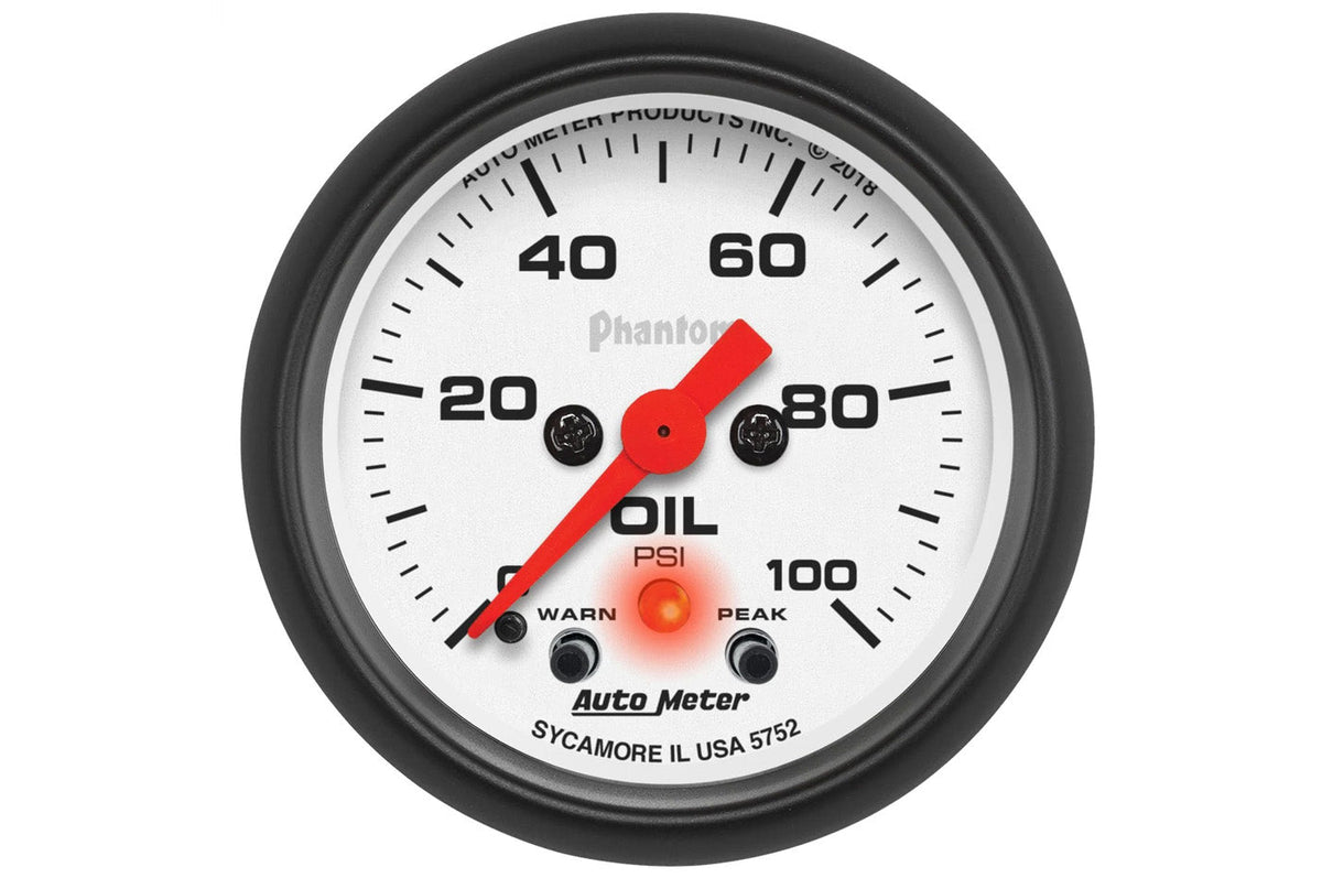 AutoMeter 52mm Phantom Peak & Warn 0-100 PSI Oil Pressure Gauge (5752)