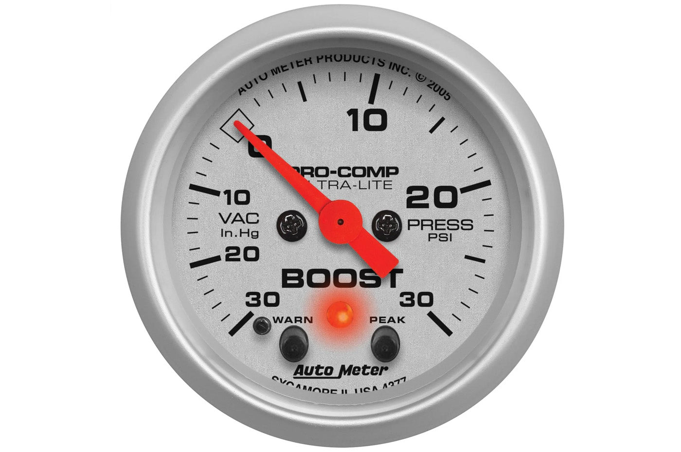 AutoMeter 52mm Ultra-Lite Stepper Motor -30 to 30 PSI Boost/ Vacuum Gauge (4377) with peak and warn
