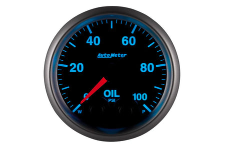 AutoMeter 52mm Elite Digital Stepper Motor 0-100 PSI Oil Pressure Gauge (5652) 7 color options to select. Displaying cyan illumination.
