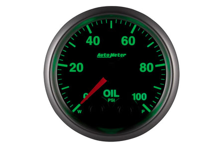 AutoMeter 52mm Elite Digital Stepper Motor 0-100 PSI Oil Pressure Gauge (5652) 7 color options to select. Displaying green illumination.