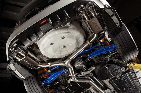 COBB Stainless Steel Cat-Back Exhaust for EJ25 VA 2011-2021 Subaru WRX/STi Sedan (515160) installed on lift