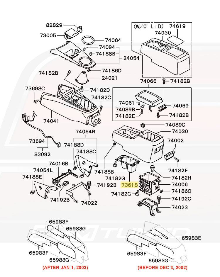 Mitsubishi OEM Cup Holder Diagram for Evo 7/8/9