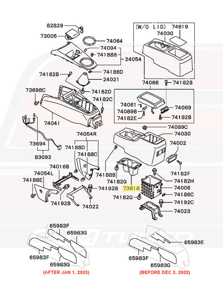 Mitsubishi OEM Cup Holder Diagram for Evo 7/8/9