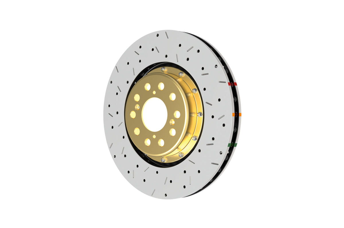 DBA 5000 XS 2-Piece Drilled Slotted Gold Front Rotor for Subaru WRX/STi