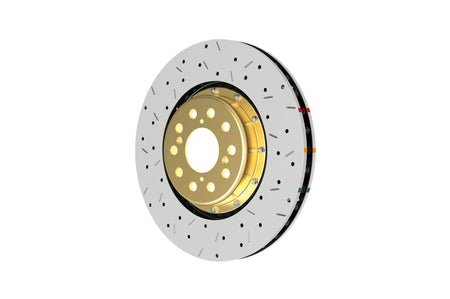 DBA 5000 XS 2-Piece Drilled Slotted Gold Front Rotor for Subaru WRX/STi
