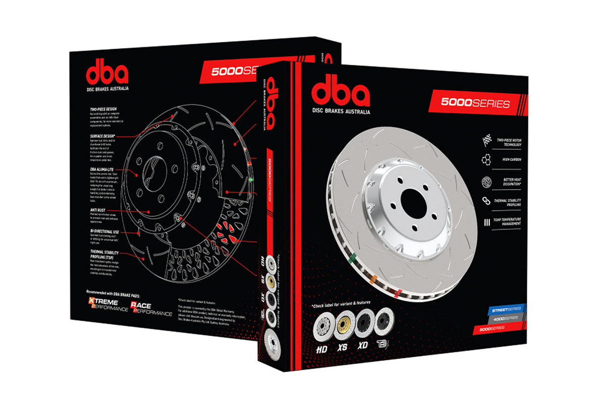 DBA 5000 XS 2-Piece Drilled Slotted Rotors for Subaru WRX/STi