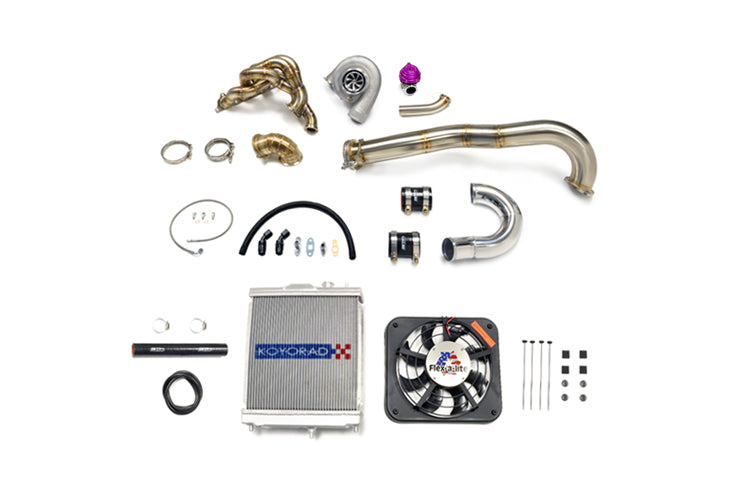 Evo 7 8 9 Turbo Kit with small radiator and purple wastegate