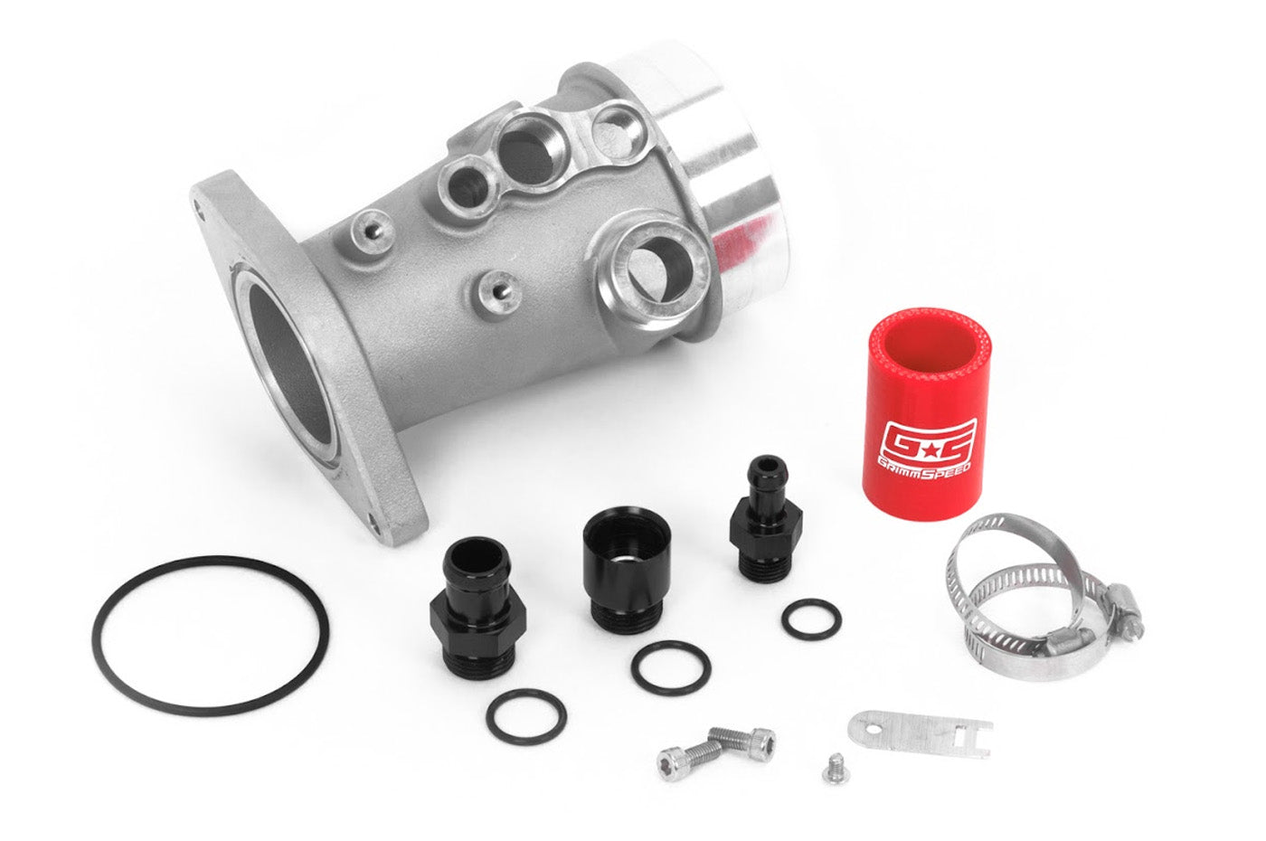 GrimmSpeed V2 Cast Aluminum Turbo Inlet for 2015-2021 Subaru WRX (GRM125034) included pieces