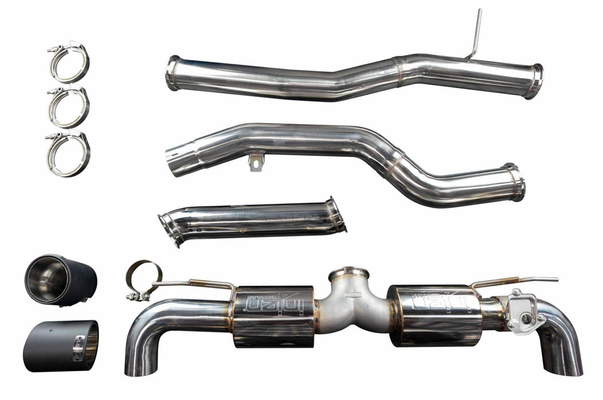Injen Performance Exhaust System for MKV 2020+ Supra GR (SES2300CF) carbon fiber tips all parts laid out