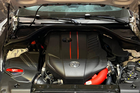 Injen PK Power Package System for MKV 2020+ Supra GR - cold air intake and intercooler charge pipe (PK2300WR) wrinkle red finish installed on Supra