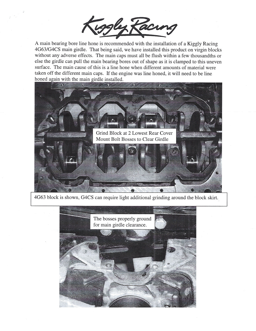 Kiggly Racing Main Girdle Instructions for 6-Bolt 4G63 DSM