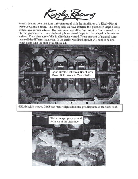 Kiggly Racing Main Girdle Instructions for 6-Bolt 4G63 DSM