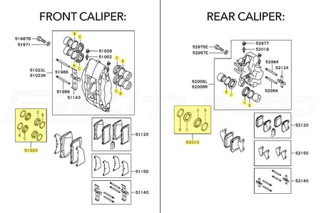Mitsubishi OEM Brembo Caliper Seals for Evo 5-9 Diagram