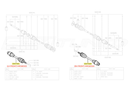 Mitsubishi OEM Front Axle Diagram for Evo 7/8/9