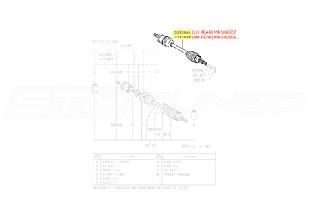 Mitsubishi OEM Rear Axle Diagram for Evo 7/8/9