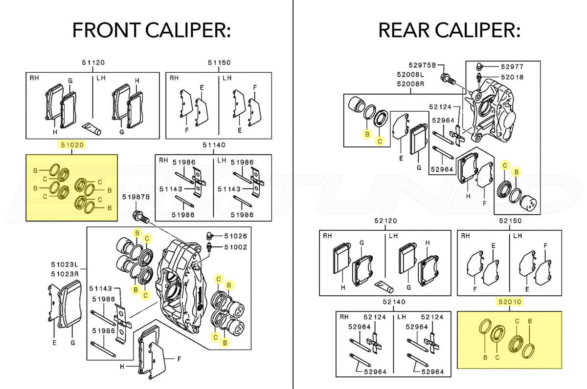 Mitsubishi OEM Brembo Caliper Seal Diagram for Evo X
