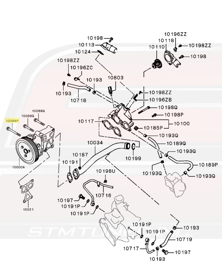 Mitsubishi OEM Water Pump Diagram for 2008-2011 Evo X