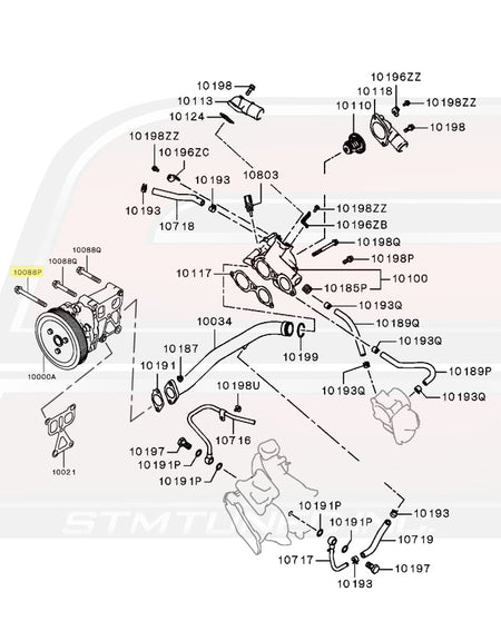 Mitsubishi OEM Water Pump Diagram for 2008-2011 Evo X