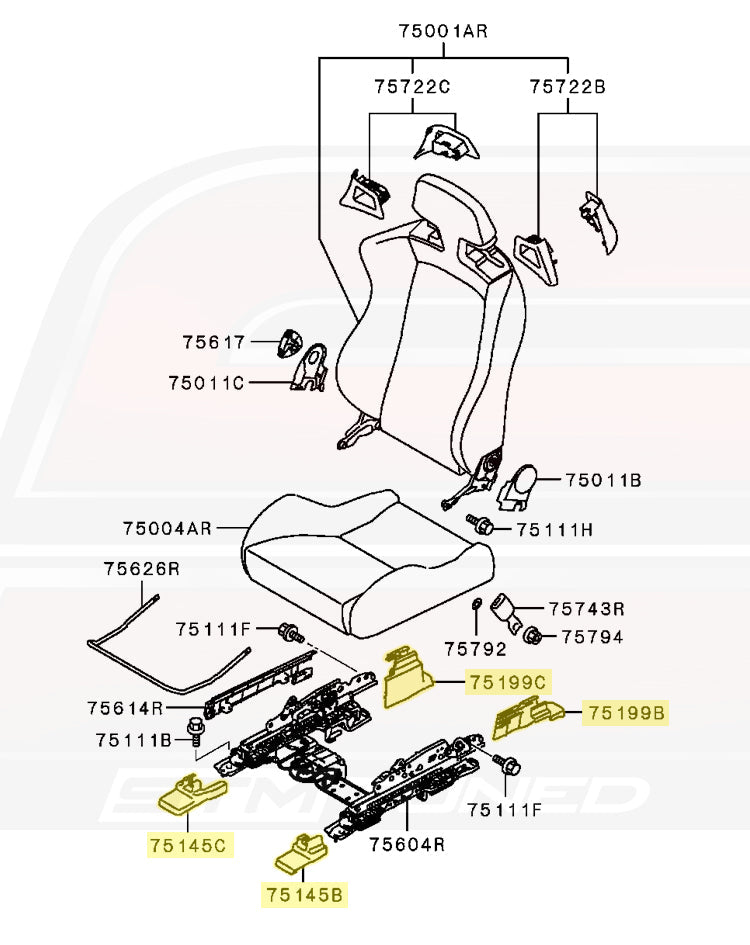 Mitsubishi OEM Seat Base Covers for Evo X (Passenger)