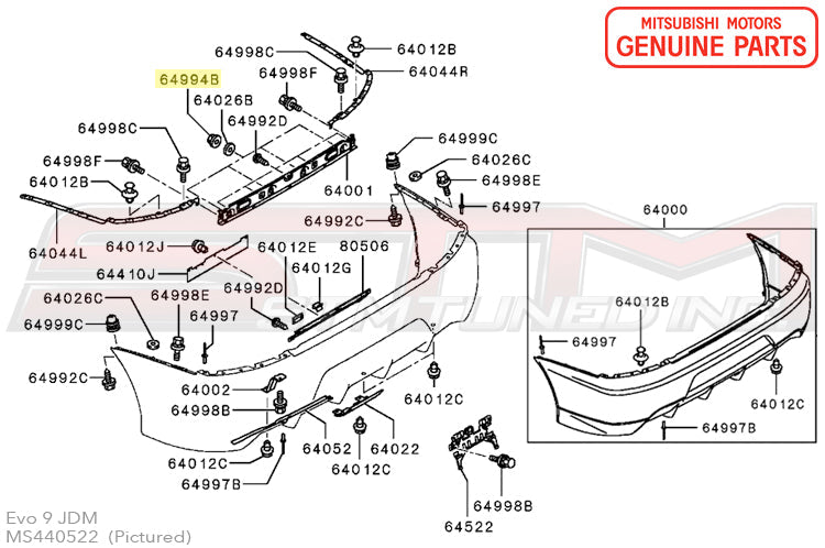 MS440522 Mitsubishi Rear Bumper License Plate Bracket Nut - Evo 7/8/9