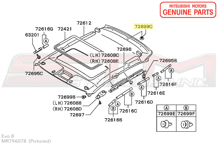 MR796078 Mitsubishi Headliner Push Clip - Evo 7/8/9