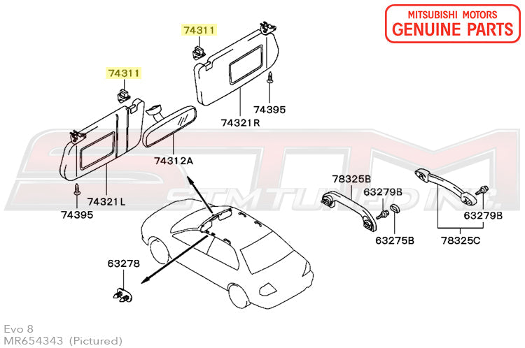 MR654343 Mitsubishi Sun Visor Grip - Evo 8/9