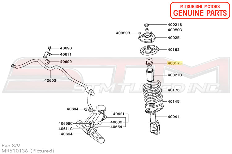 MR510136 Mitsubishi Front Suspension Strut Damper - Evo 7/8/9/X