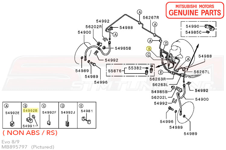MB895797 Mitsubishi Brake Fluid Line Clip (B) - Evo 8/9