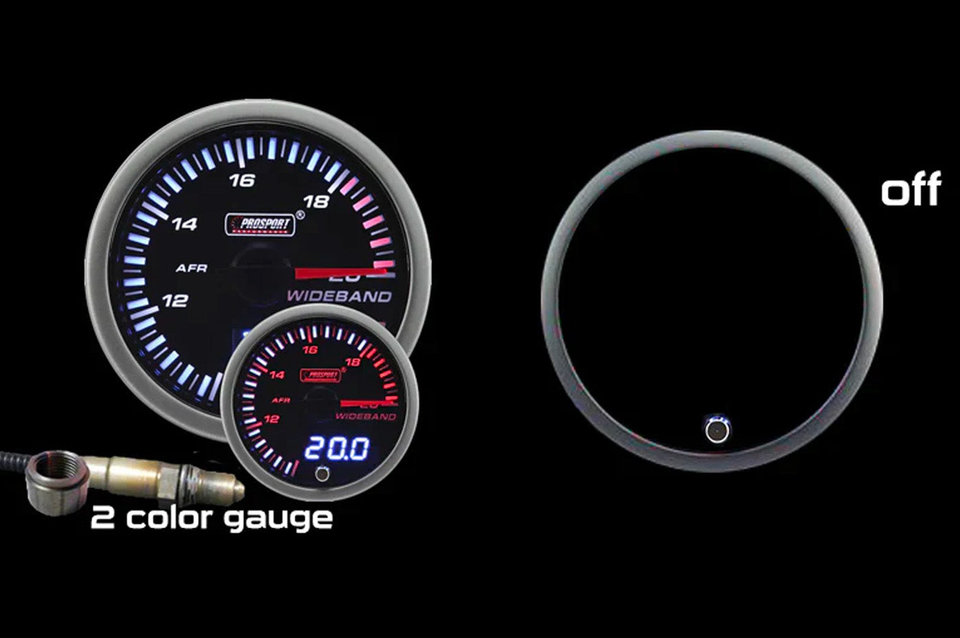 Prosport 52mm JDM Wideband Digital Air Fuel Ratio kit (216JDMAFR4.9-WO) display on and on