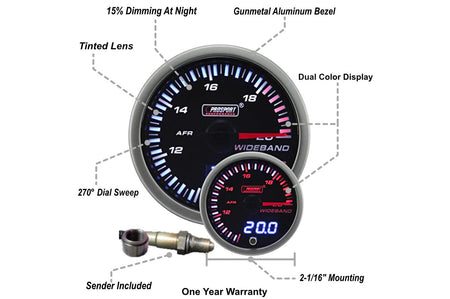 Prosport 52mm JDM Wideband Digital Air Fuel Ratio kit (216JDMAFR4.9-WO) features