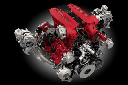 Pure Turbos PURE1000 Turbochargers for Ferrari 488 GTB, 488 Pista, and F8. Upgraded twin turbos for over 900hp. Installed on F154 V8 engine