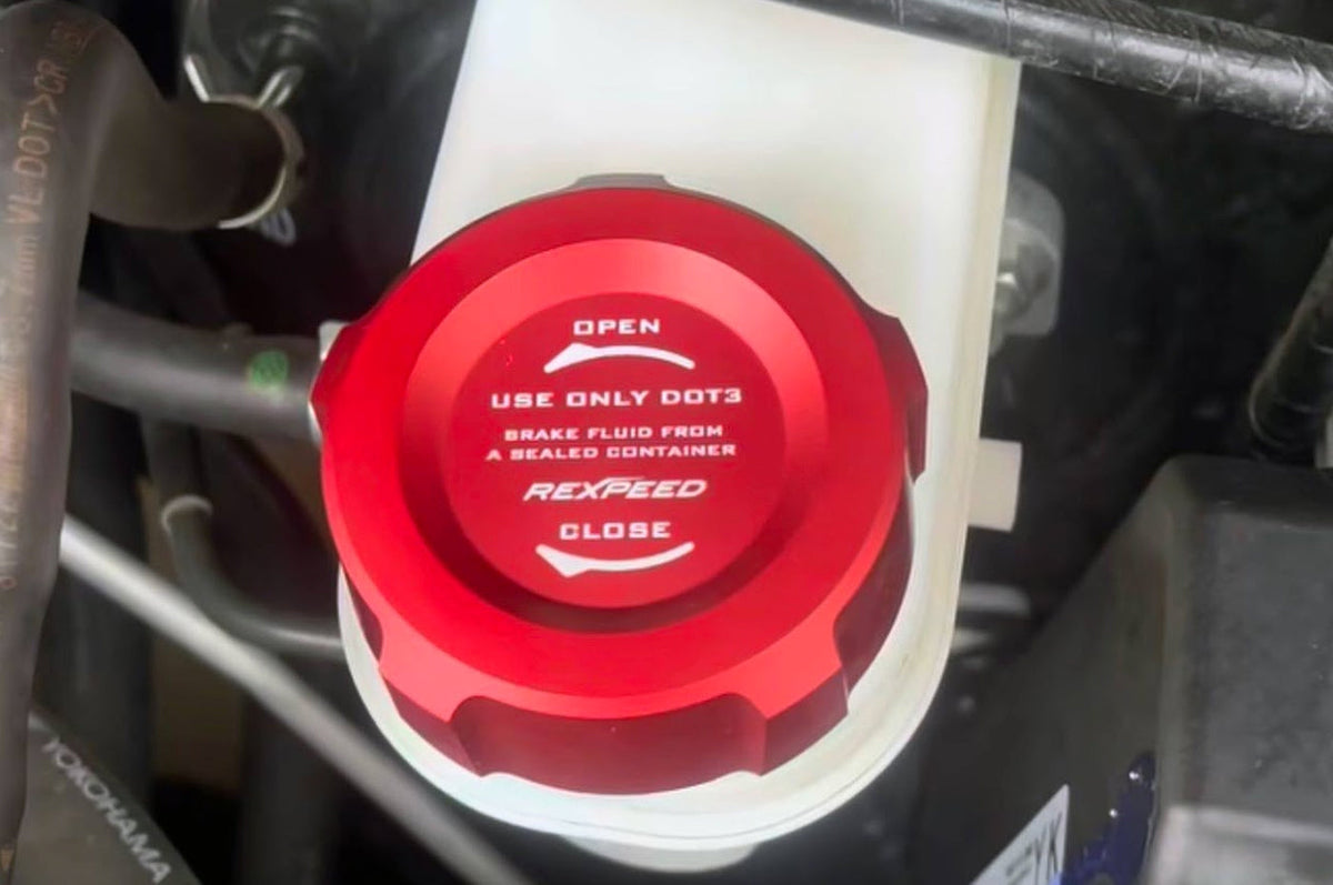 Rexpeed 3 piece Aluminum Alloy Coolant / Window Washer / Brake Fluid Cap Cover anodized red for VB 2022+ Subaru WRX (G151) brake fluid cap installed