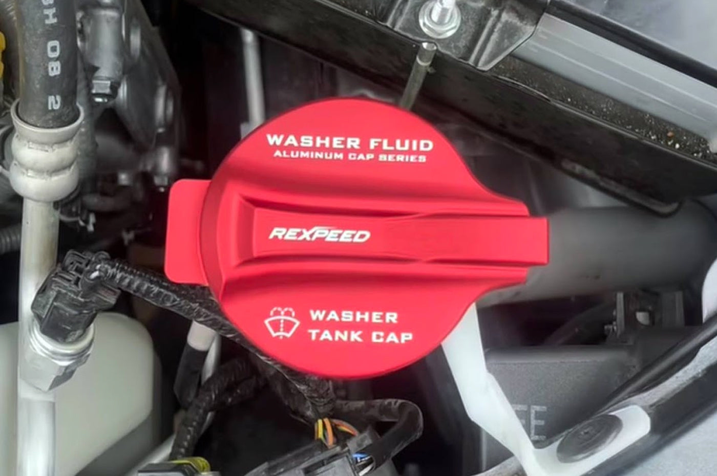 Rexpeed 3 piece Aluminum Alloy Coolant / Window Washer / Brake Fluid Cap Cover anodized red for VB 2022+ Subaru WRX (G151) Washer fluid cap installed